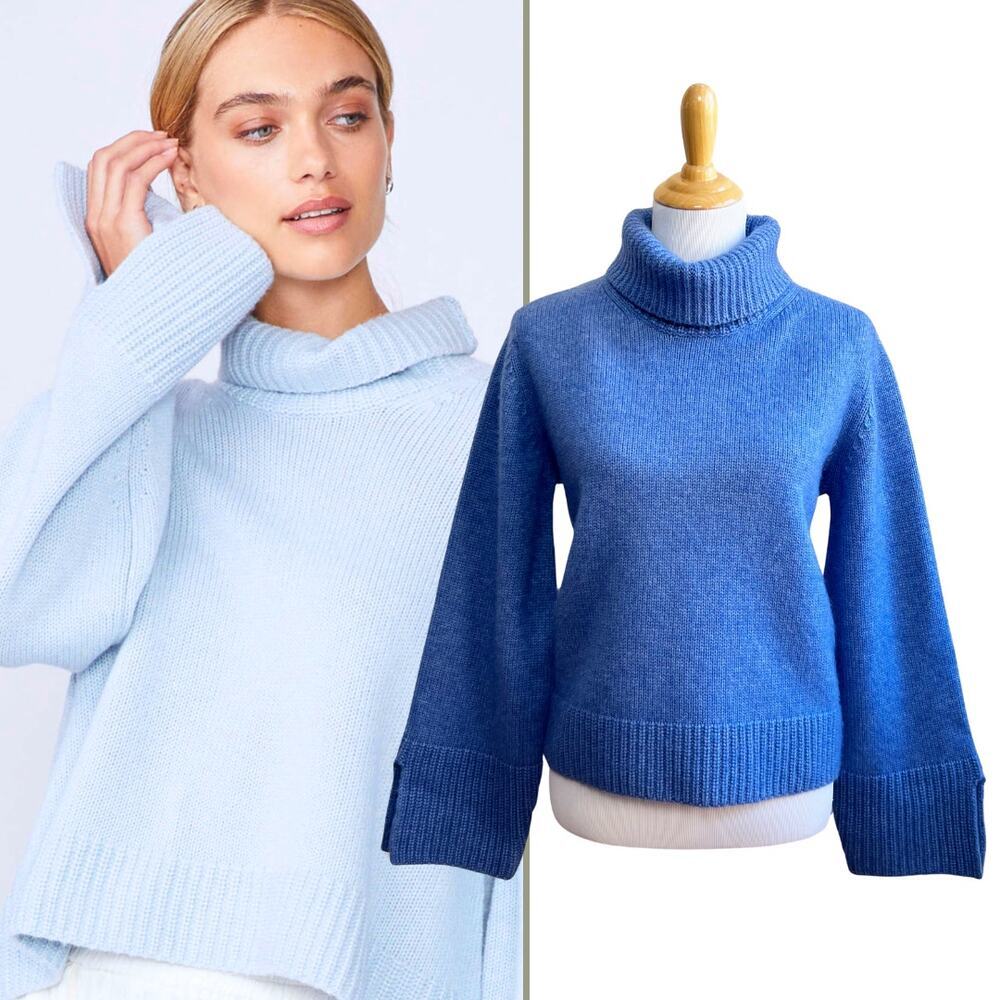 Stateside Cozy Cashmere Wool Turtleneck Oversized Sweater in Blue Denim‎ Small